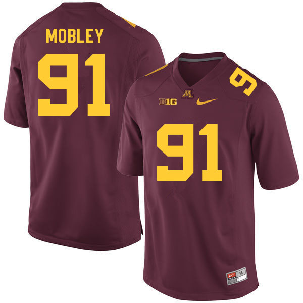 Men #91 Will Mobley Minnesota Golden Gophers College Football Jerseys Sale-Maroon